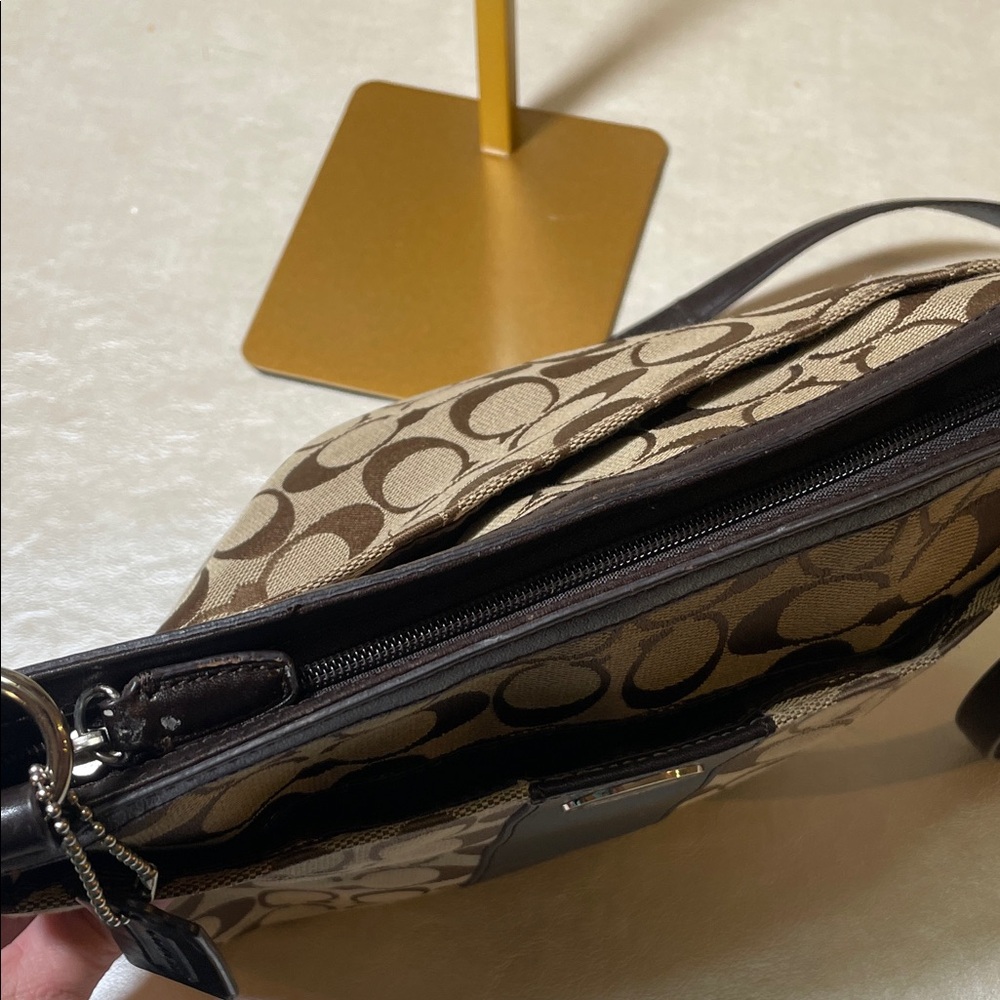 Coach Signature Brown & Tan Crossbody w Black Leather- Used - Picture 11 of 17